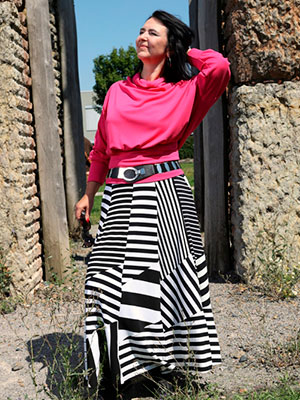 Polokolová sukně patchwork dlouhá pruhovaná