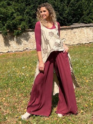 Kalhotová sukně dlouhá mahagon se lnem