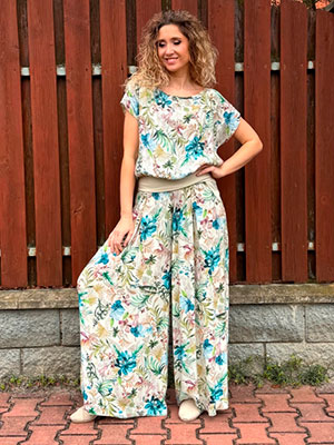Kalhotová sukně dlouhá smetanové květy