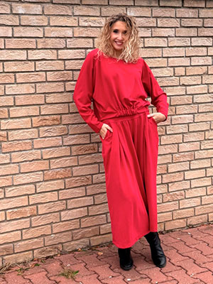 Kalhotová sukně maxi tmavě červená