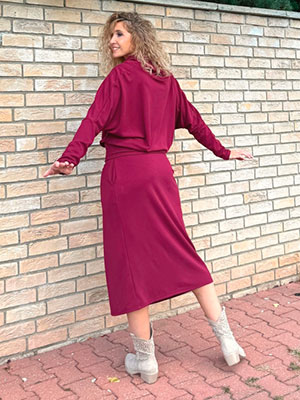 Překládaná midi sukně Burgundy