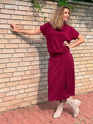 Šaty se zavinovací sukní dlouhé Burgundy