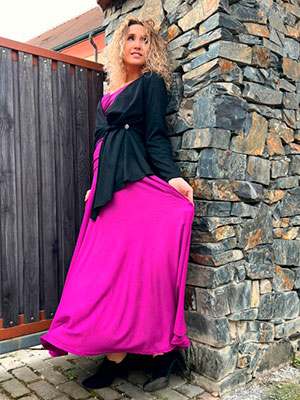 Polokolová sukně- dlouhá fuchsia