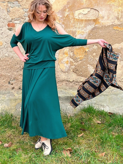 Polokolová sukně- dlouhá tmavě zelená