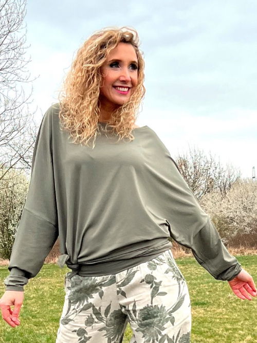 Oversize khaki netopýří tunika dlouhý rukáv