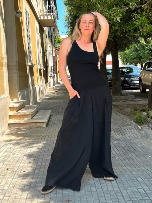 Kalhotová sukně pevné cupro dlouhá černá