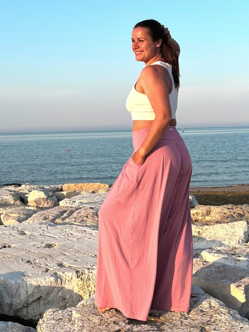 Kalhotová sukně růžová dlouhá