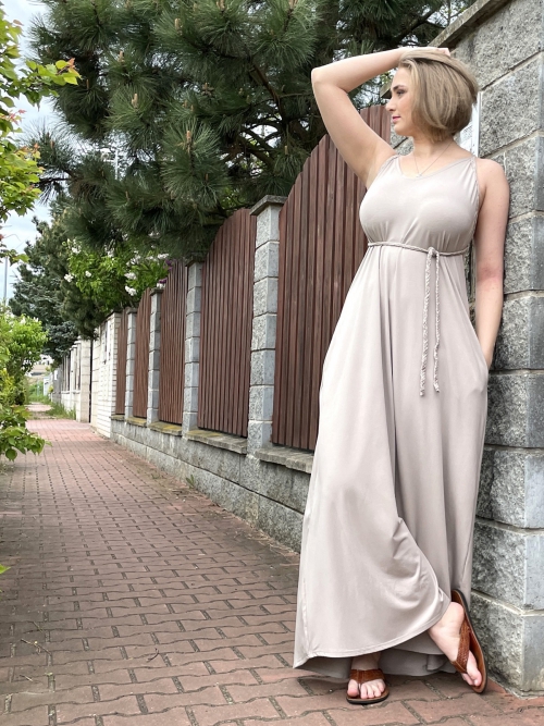 Béžové ramínkové šaty - dlouhé