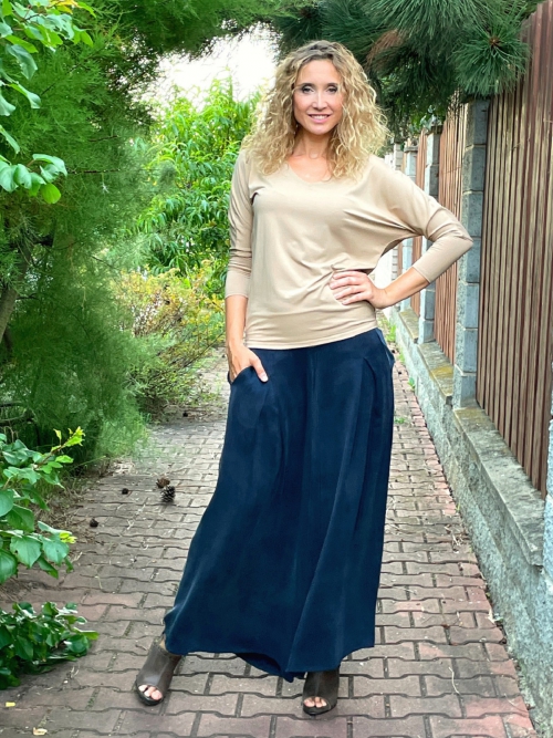 Kalhotová sukně tmavě modré cupro dlouhá