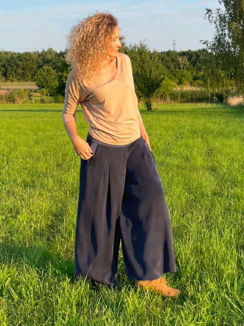 Kalhotová sukně tmavě modré cupro dlouhá