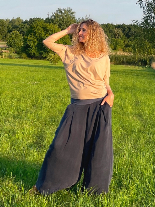 Kalhotová sukně tmavě modré cupro dlouhá