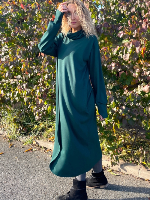 Tmavě zelený maxirolák/šaty dlouhý