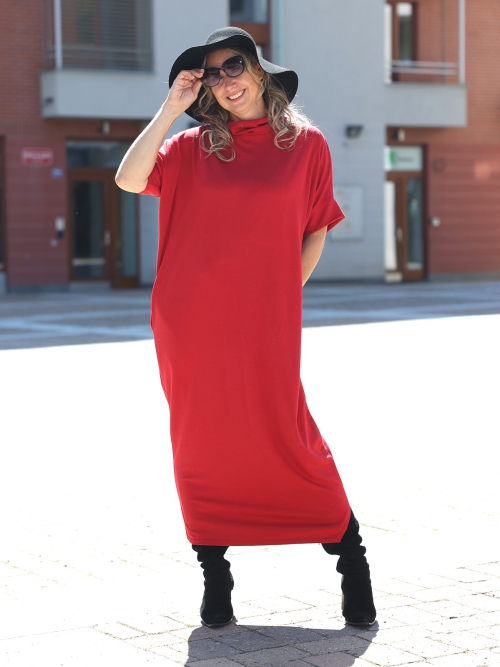 Rolákové šaty dlouhé červené