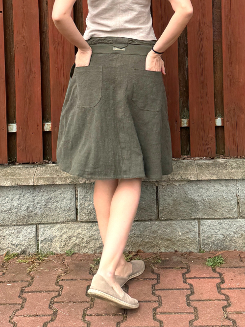 Lněná prošívaná khaki sukně krátká