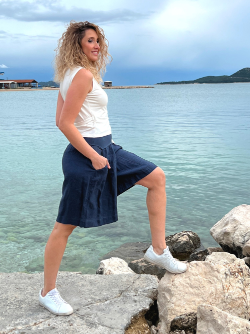 Kalhotová sukně lněná tmavě modrá krátká