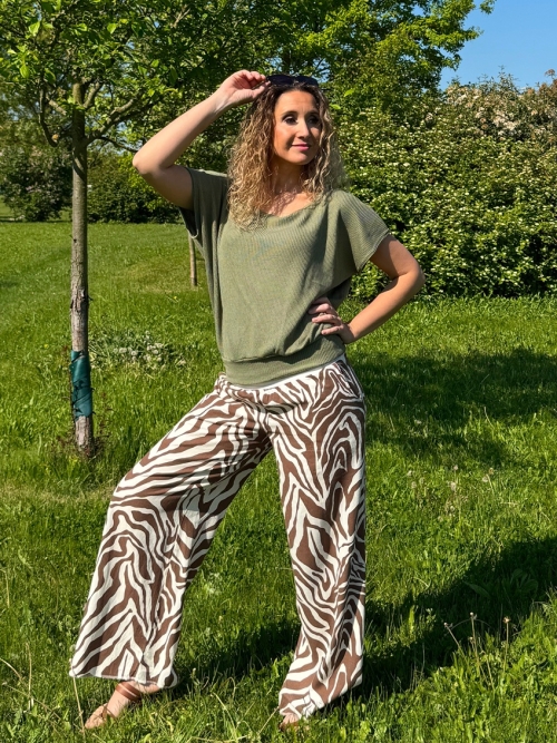 Volný top s pasem jemná svetříkovina khaki