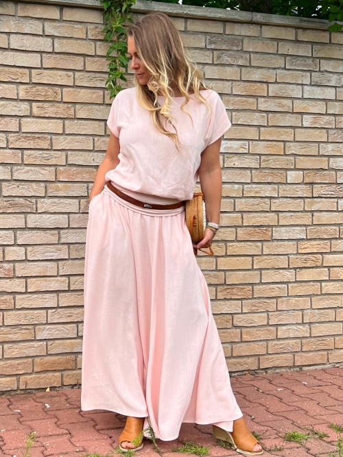 Dlouhá volná sukně světle růžová