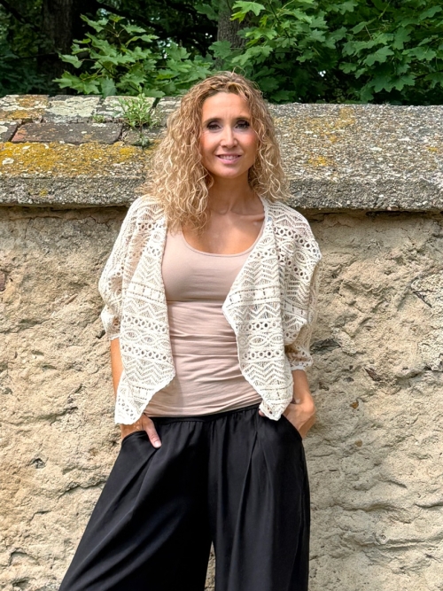Kardigan krátký béžová krajka