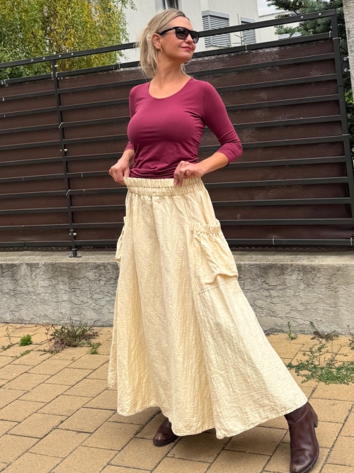 Volná sukně s kapsami - vanilková