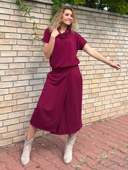 Šaty se zavinovací sukní dlouhé Burgundy