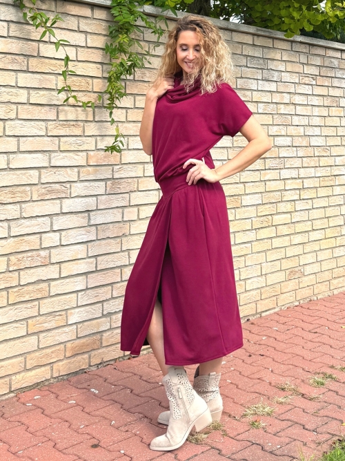 Šaty se zavinovací sukní dlouhé Burgundy