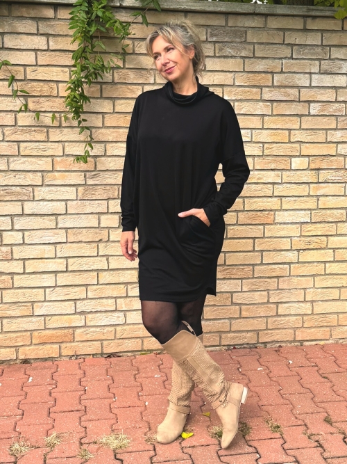 Rolákové šaty černé s rukávem