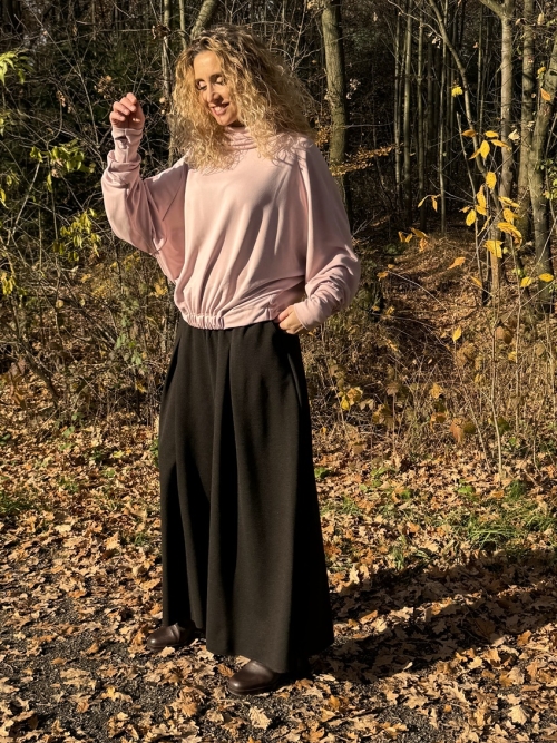 Kalhotová sukně dlouhá tmavě hnědá