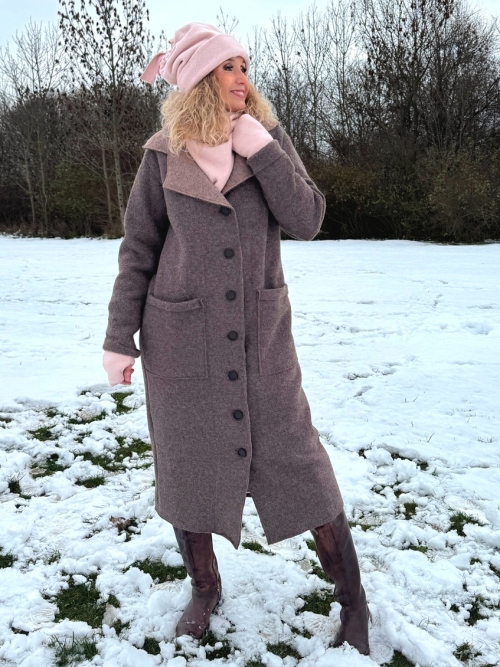 Zimní kabát pařená vlna tmavší hnědá