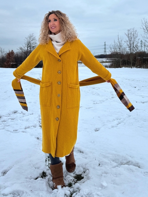 Zimní kabát pařená vlna hořčicový zateplený