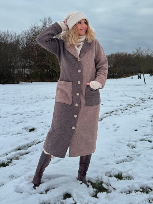 Zimní kabát pařená vlna hnědý cik cak