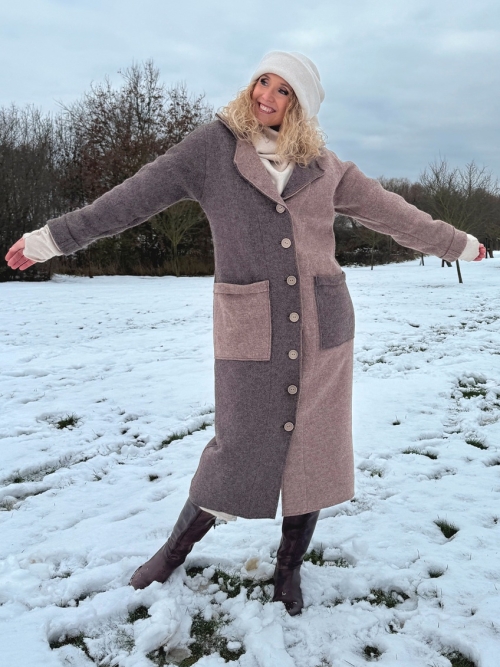 Zimní kabát pařená vlna hnědý cik cak