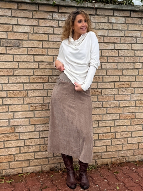 Manžestrová áčková sukně světle hnědá