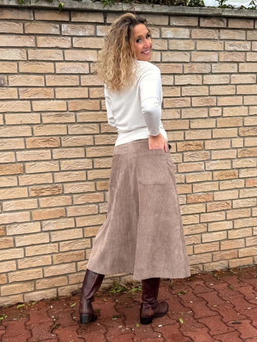 Manžestrová áčková sukně světle hnědá