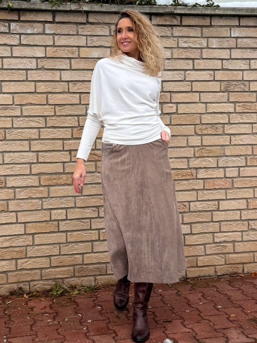 Manžestrová áčková sukně světle hnědá