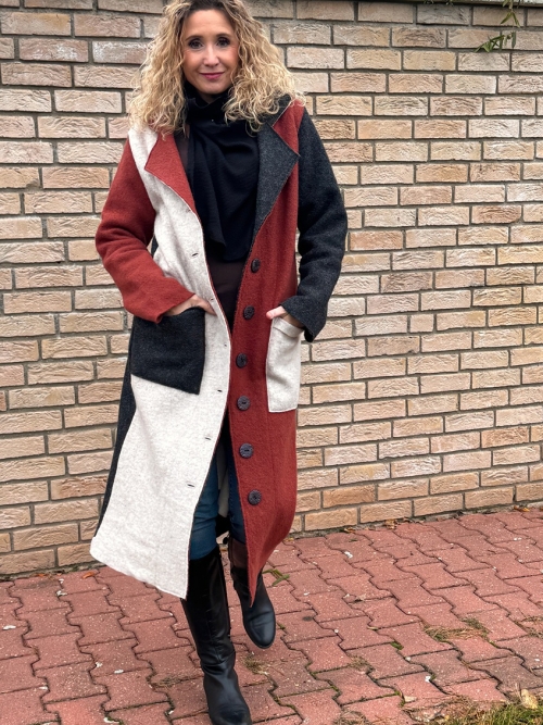 Zimní kabát pařená vlna barevný cik cak