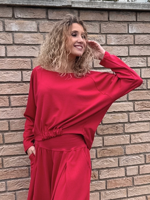 Volná tunika s gumou tmavě červená