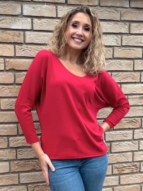 Volný top V výstřih tmavě červená