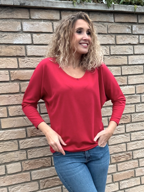 Volný top V výstřih tmavě červená