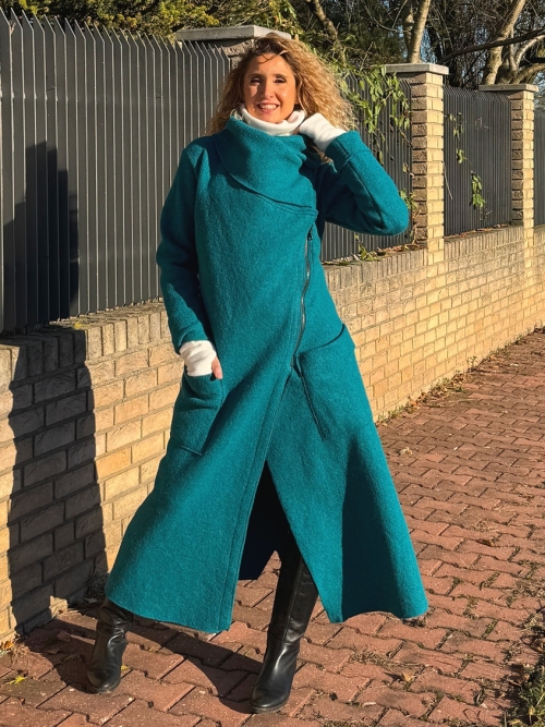 Zimní kabát pařená vlna tyrkys