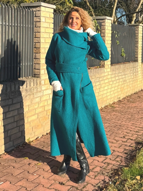 Zimní kabát pařená vlna tyrkys