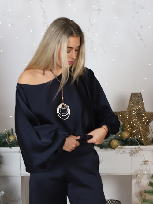 Volná tunika tmavě modrý satén