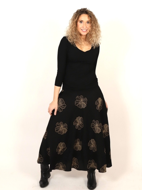 Polokolová sukně černá s květy