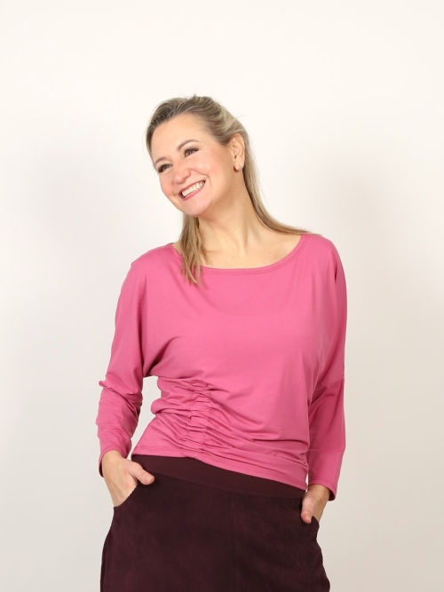 Tunika s nabíráním růžové dlouhý rukáv