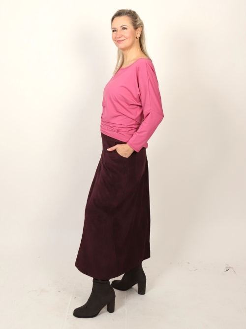 Manžestrová áčková sukně lilková