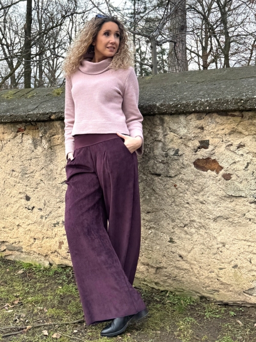 Manžestrové kalhoty tmavě fialové