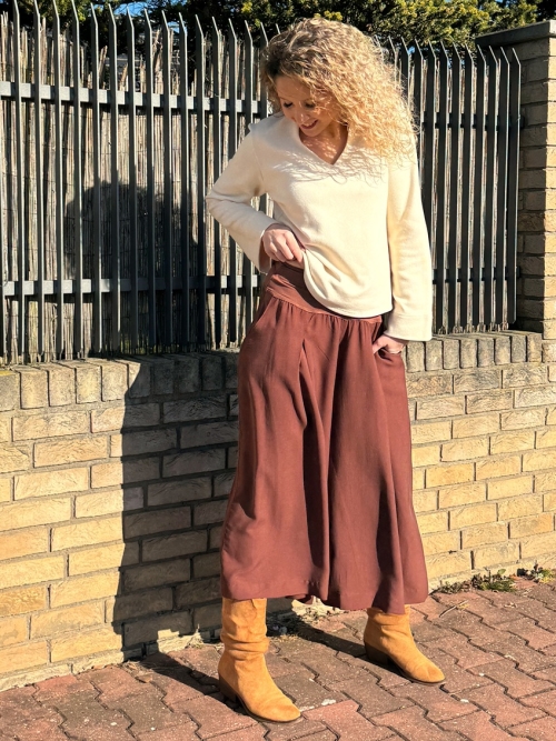 Kalhotová sukně maxi měděná