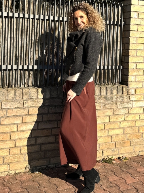 Kalhotová sukně maxi měděná