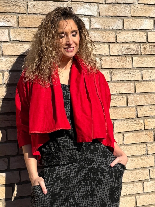 Kabátek netopýr lněný červený