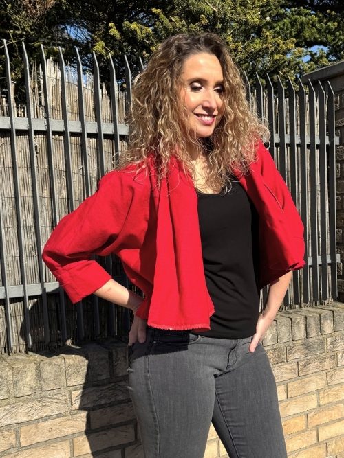 Kabátek netopýr lněný červený