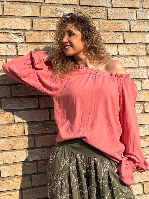 Tunika se lnem lososová